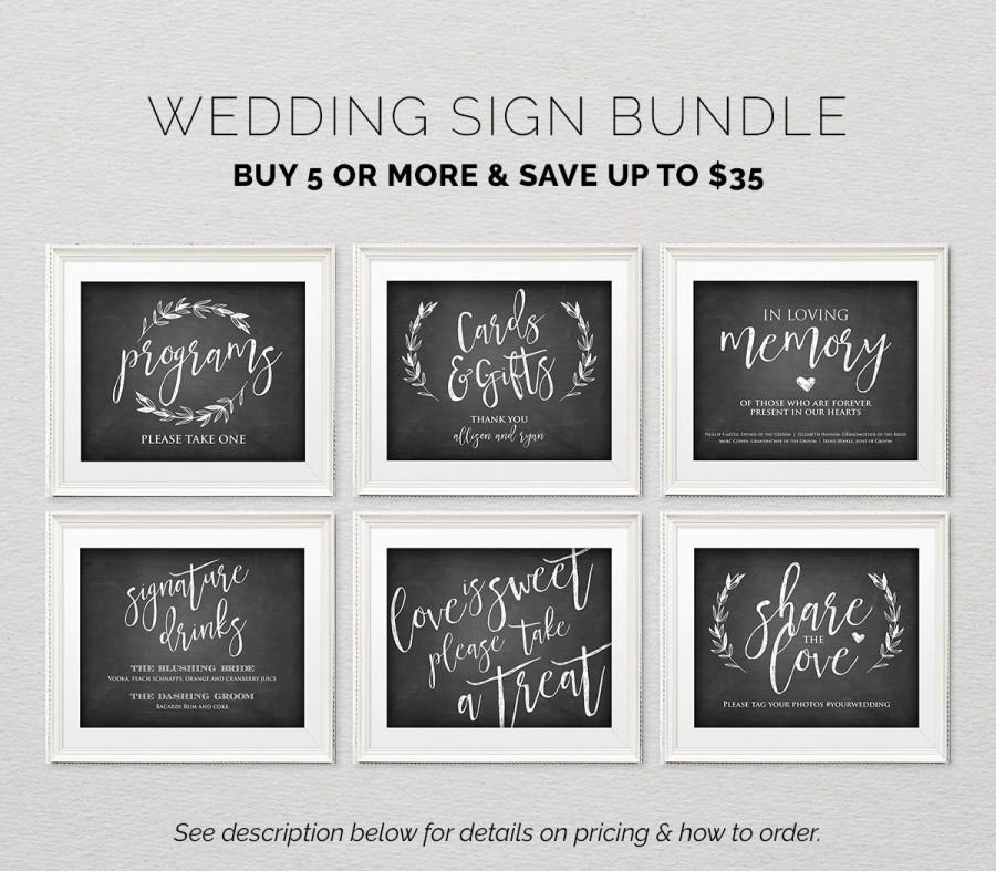 Hochzeit - Wedding Sign Bundle: Buy More and Save! Prinatable Wedding Ceremony and Reception Signs, Chalkboard, Rustic, Digital Download #CH-BUNDLE
