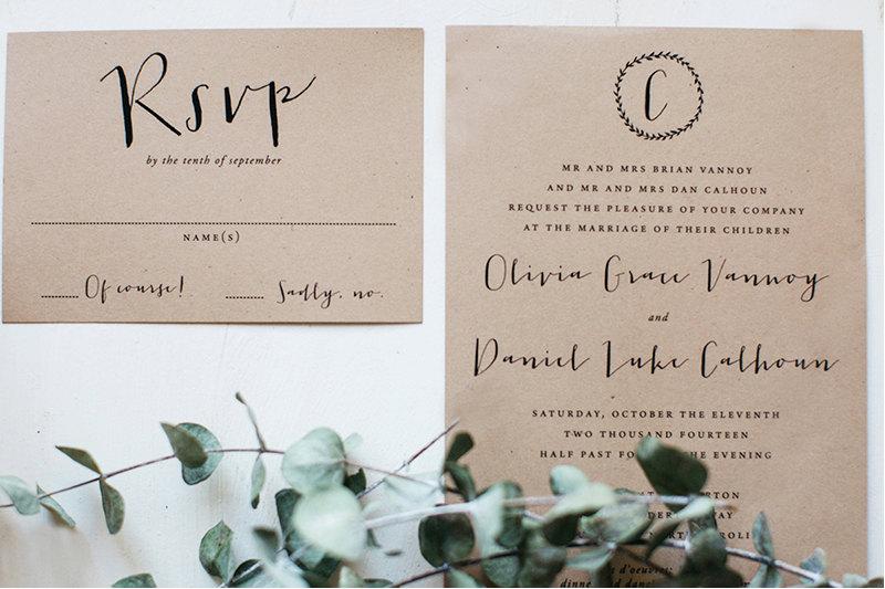 Hochzeit - Wedding Invitation, Rustic Wedding Invitation, Printable Wedding Invitation, Happier With You, Kraft Wedding Invitation, Calligraphy - #S2