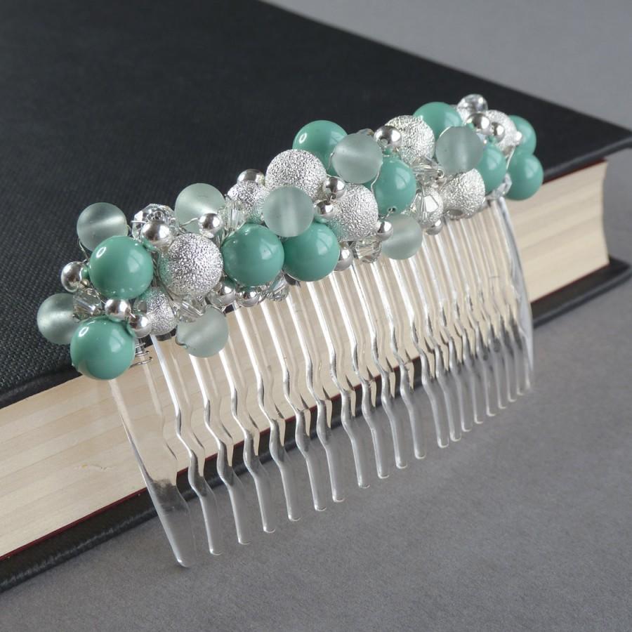 زفاف - Aqua Stardust Hair Comb - Turquoise Pearl and Crystal Head Piece - Mint Green Bridal Party Gifts - Robins Egg Blue Bridesmaid Accessories