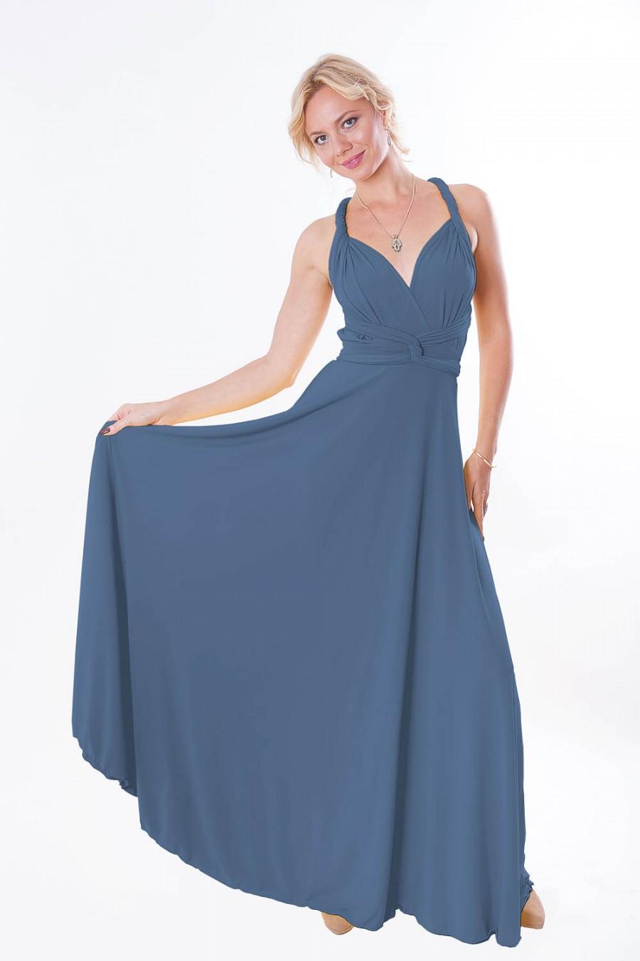 زفاف - Convertible/Infinity Dress - floor length with long straps  in jeans color wrap dress