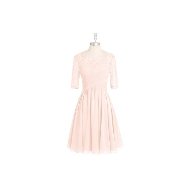 Hochzeit - Pearl_pink Azazie Hattie - Knee Length Back Zip Boatneck Chiffon And Lace Dress - Cheap Gorgeous Bridesmaids Store