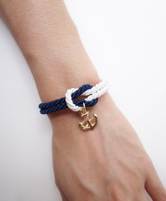 Hochzeit - nautical bracelet anchor bracelet sailor bracelet navy bridesmaid bracelet, rope bracelet, wedding gift, beach wedding favors, knot bracelet - $11.00 USD