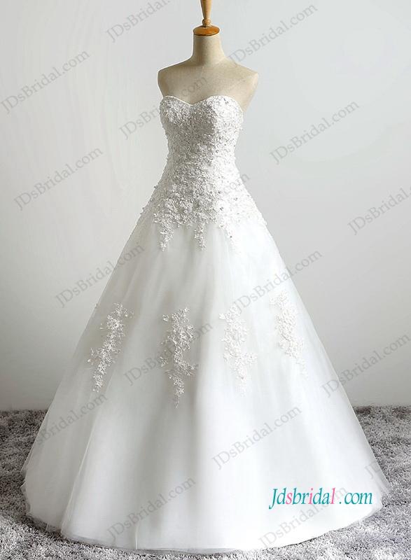 Hochzeit - H1191 simple strapless beaded tulle wedding dresses