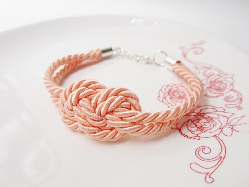 Hochzeit - tie the knot bracelet, nautical bracelet, infinity bracelet, rope bracelet in peach wedding, maid of honor jwelry - $10.00 USD