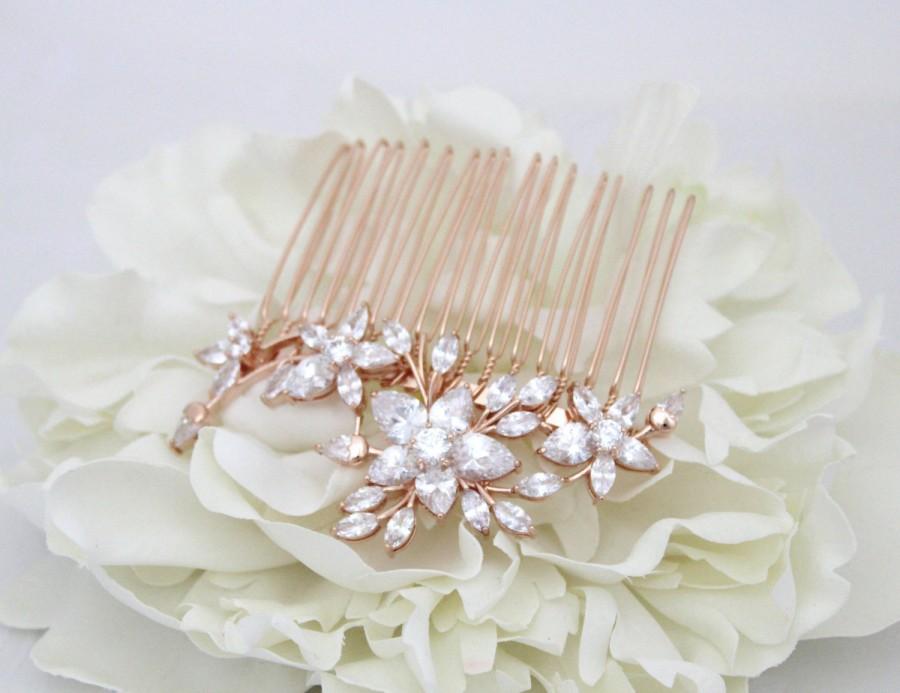 Mariage - Rose Gold hair comb, Wedding headpiece, Crystal hair comb, Wedding hair accessory, Floral hair piece, Bridesmaid hair comb, Vintage inspired