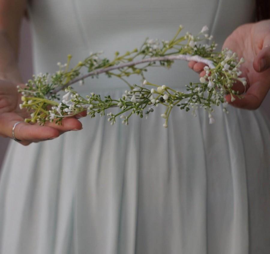 Wedding - Baby's breath crown, flower crown, bridal flower crown, greenery crown