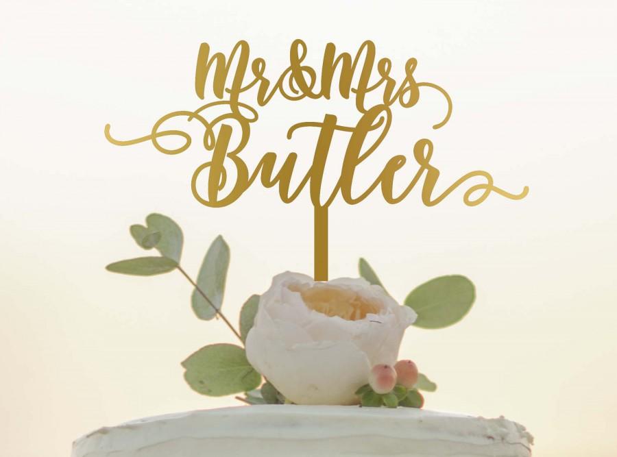 Wedding - Mr and Mrs Wedding Cake Topper - Mr Mrs Cake Topper - Personalized Mr and Mrs Cake Topper - Custom Cake Topper - Cursive Cake Topper