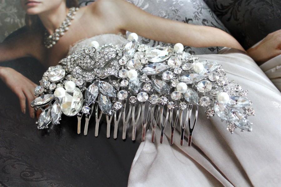زفاف - Large Pearl Bridal Hair Comb, Wedding Headpiece, Rhinestone Wedding Hair Comb, Wedding Combs, Hair Accessories, Wedding Accessories