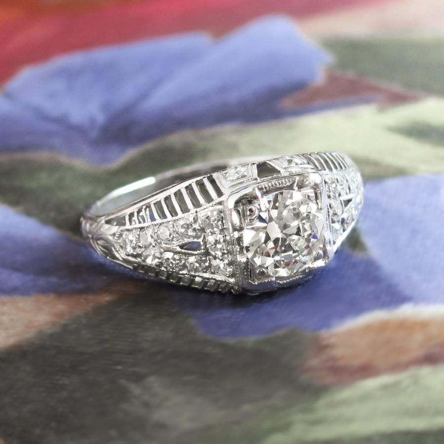Hochzeit - Vintage Art Deco 1930's Diamond Engagement Anniversary Wedding Ring Platinum