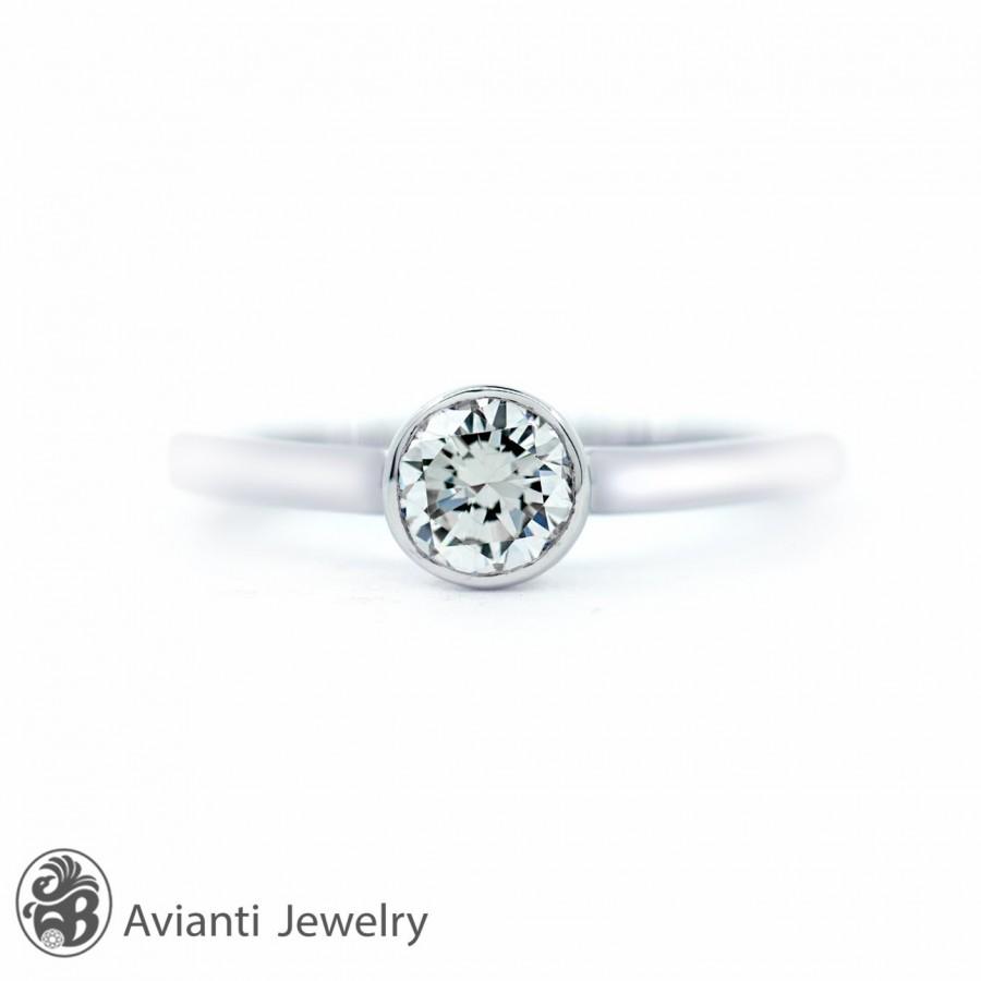 Wedding - Bezel Set Diamond Ring, Diamond Engagement Ring, Engagement Ring With Round Diamond, Solid Gold Ring, 14Karat diamond ring 