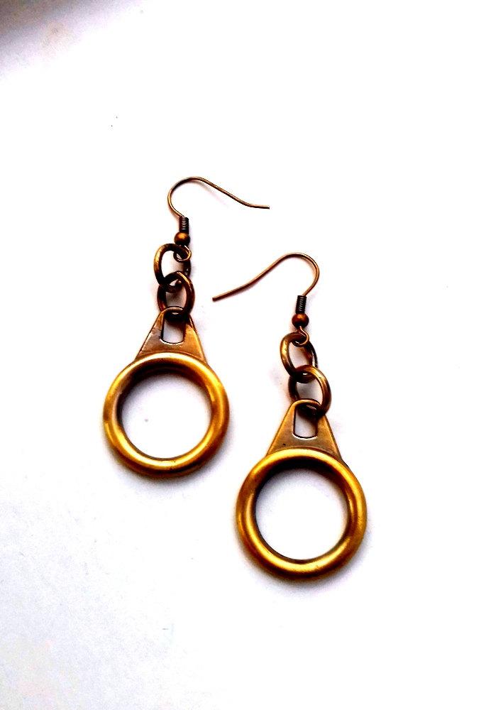 Mariage - Brass earrings, unique gift for woman, vintage earrings, dangling earring, recycled jewelry, handmade, metal earring, eco friendly, retro