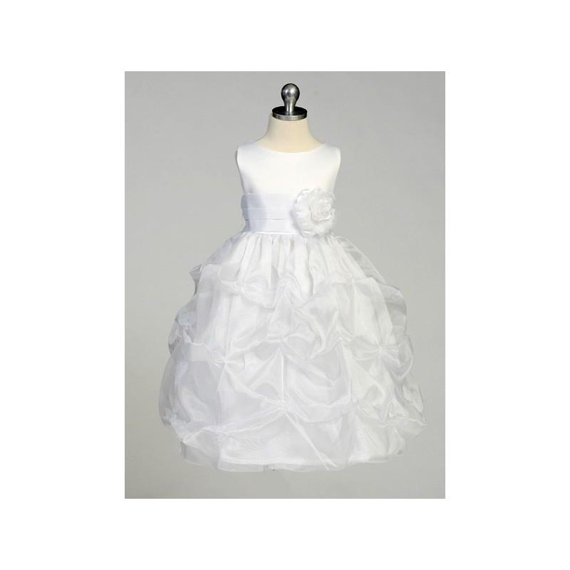 Hochzeit - White Flower Girl Dress - Matte Satin Bodice w/ Gathers Style: D2150 - Charming Wedding Party Dresses