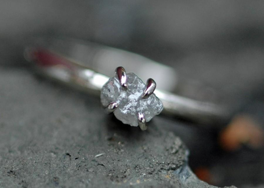 زفاف - Conflict Free Rough Large Diamond Stacker Ring in 14k White, Rose, or Yellow Recycled Gold- One Carat Size C Diamonds