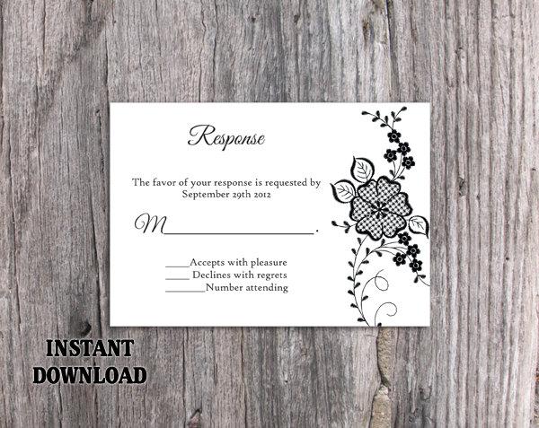 Wedding - DIY Lace Wedding RSVP Template Editable Word File Instant Download Black Rsvp Template Printable Vintage Rsvp Floral RSVP Card Rustic Rsvp - $7.90 USD