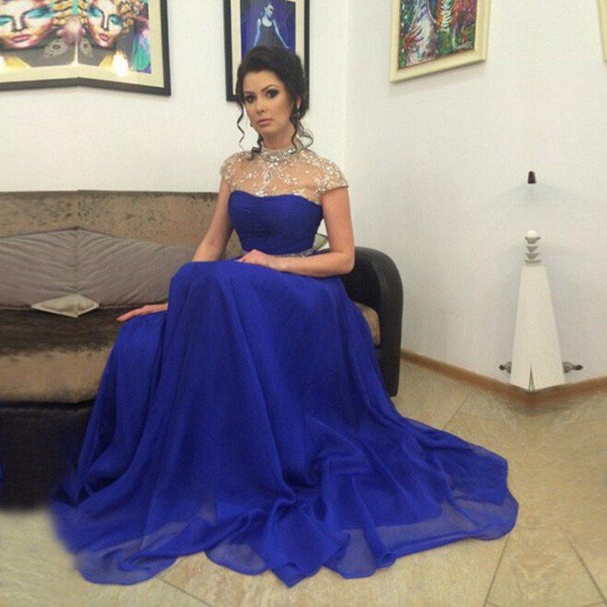 Mariage - royal blue prom Dress,charming Prom Dress,chiffon prom dress,cap sleeves prom dress,long prom dress,BD2875