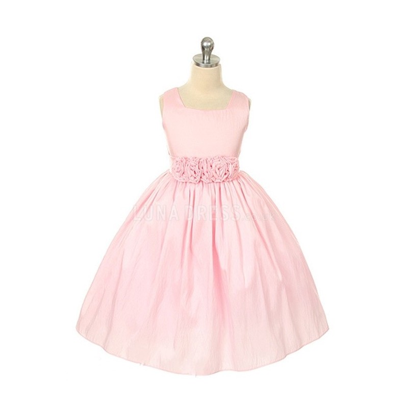 زفاف - Modern Tea Length Square Taffeta Pink Flower Girl Dresses - Compelling Wedding Dresses