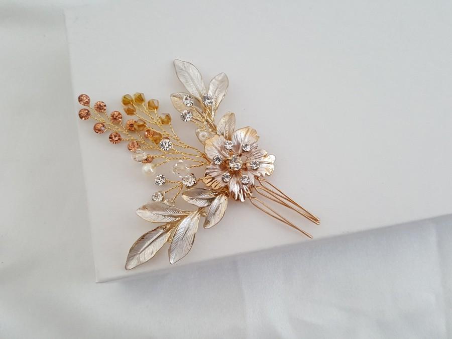 Hochzeit - Bridal Hair Pin, Wedding Hair Comb, Bridal Comb, Gold Hair Accessories, Rose Gold Hair Jewelry