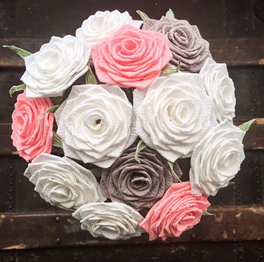 Свадьба - Paper flowers, white, coral, taupe flowers for bride, bridesmaid, flower girl, gifts, parties, home decor, wedding decorations, housewarming
