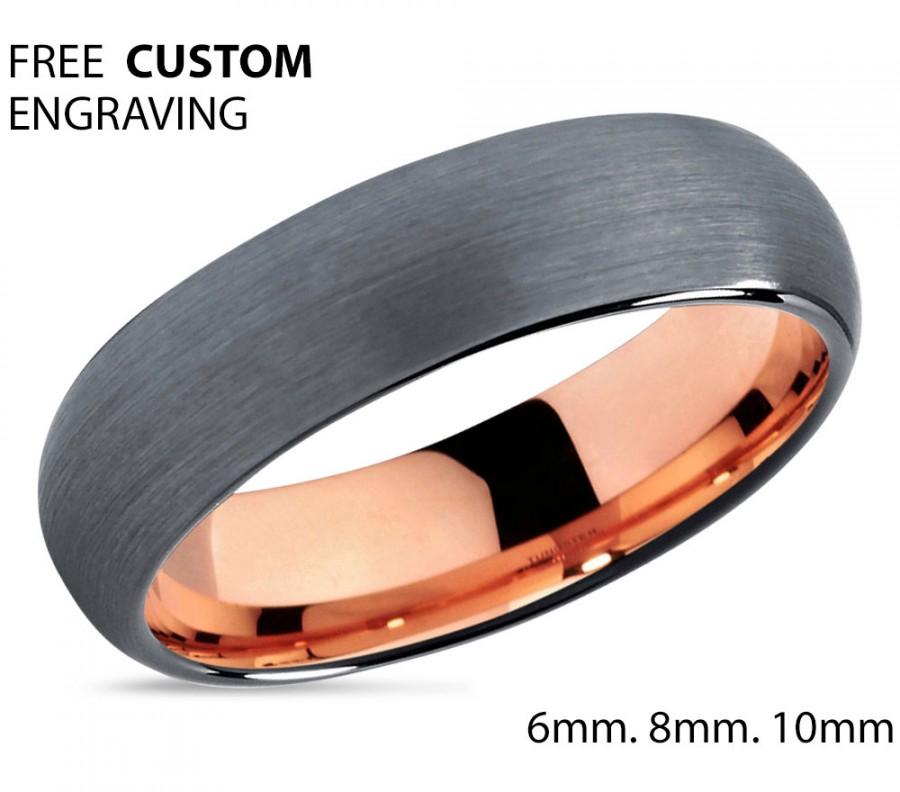 Hochzeit - Brushed Silver Black Tungsten Ring Rose Gold Wedding Band Ring Tungsten Carbide 6mm 18K Tungsten Ring Man Male Women Anniversary Matching