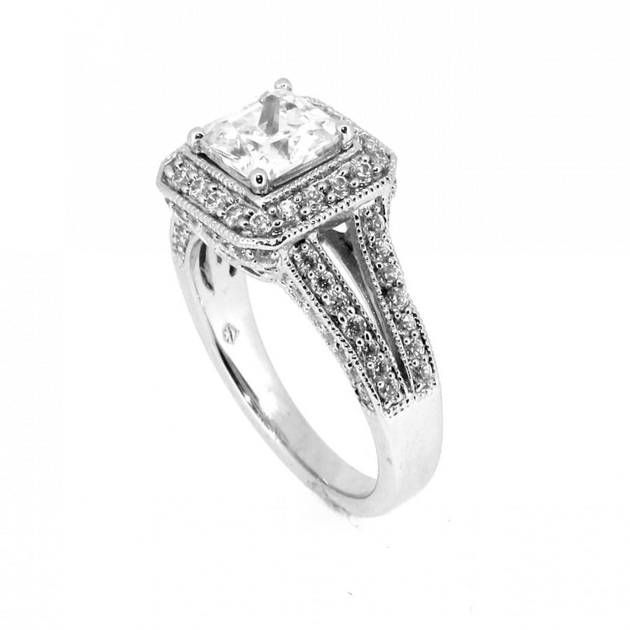 زفاف - Engagement Ring Setting for 1-1.25 Carat Cushion or Princess Cut Center Stone, Anniversary Ring, Split Shank, Semi Mount