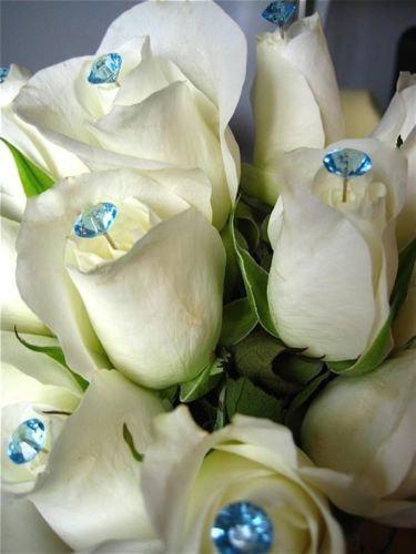 زفاف - Wedding Bouquet Floral Corsage Boutonniere Pin Gem Jewel Diamond Gem Crystals Rhinestones Pack of 100 - Blue!