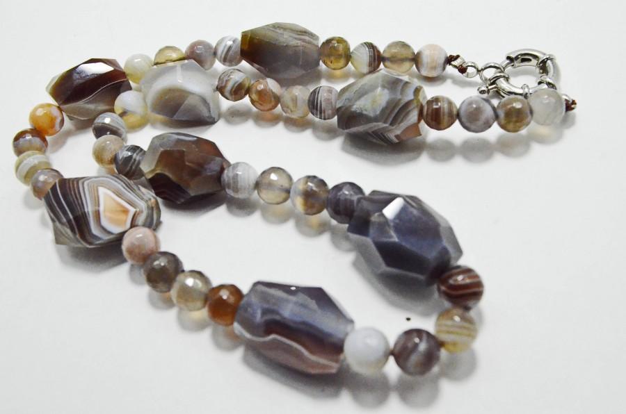 Wedding - Gray Faceted Agate Jewelry Statement Big Bead Modern Chunky Necklace, Natural Gemstone Beaded Holiday Fashion Necklace, Jewelry Gifts