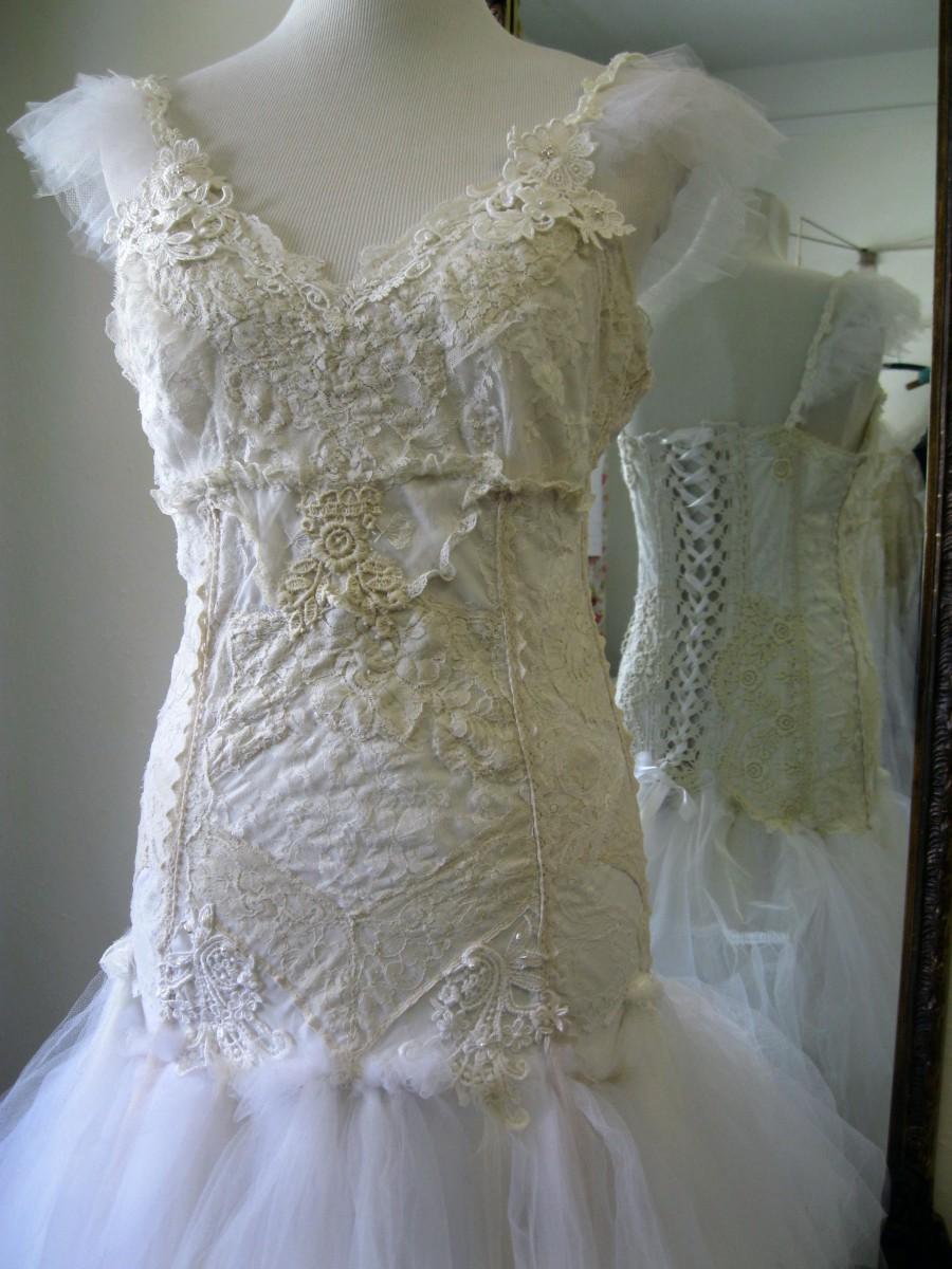 Hochzeit - Fantasy Fairytale Wedding Dress, Boho Wedding Dress,Bridal Gown,Bohemian Bride, Lace Wedding Dress,Steampunk Bridal Gown, 100% Sustainable