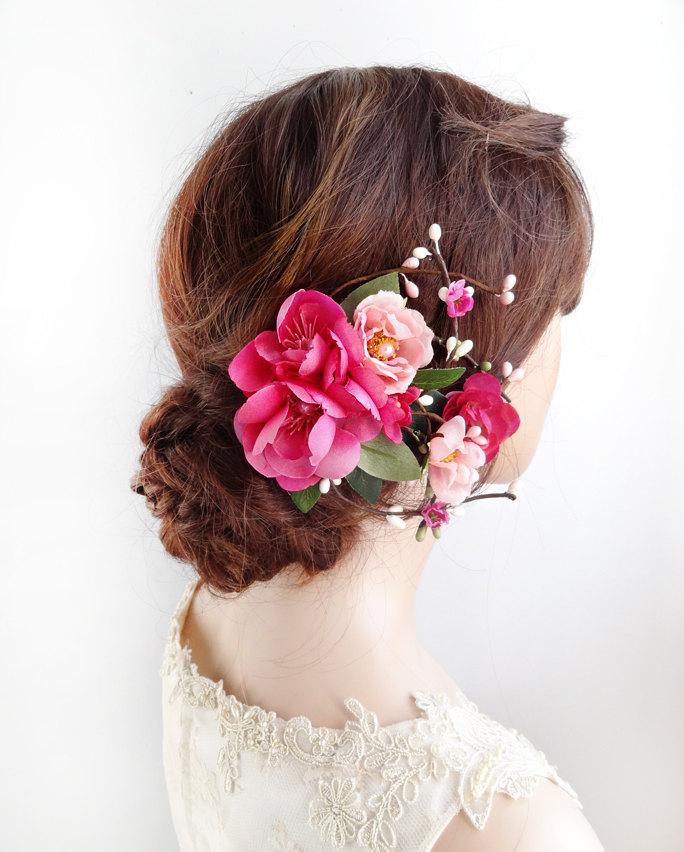 Свадьба - flower hair clip, pink hair flower, floral headpiece, floral hair comb, bridal hair piece, floral hair clip, fuchsia, bridal hair clip
