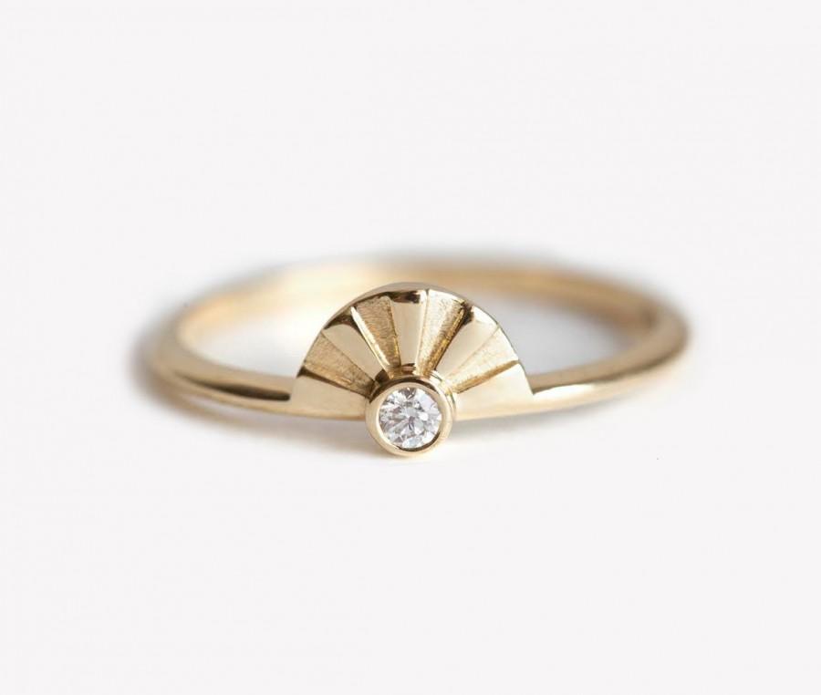 Wedding - Sun Ring, Gold Sun Ring, Sunrise Ring, Diamond Sun Ring, Diamond Sunrise Ring, Bohemian Diamond Ring, Bohemian Wedding Ring