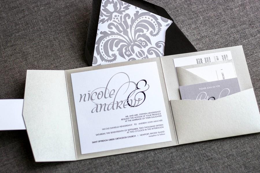 POCKET invitations WALLET CARDS Silver Pocketfold WEDDING invites Party 