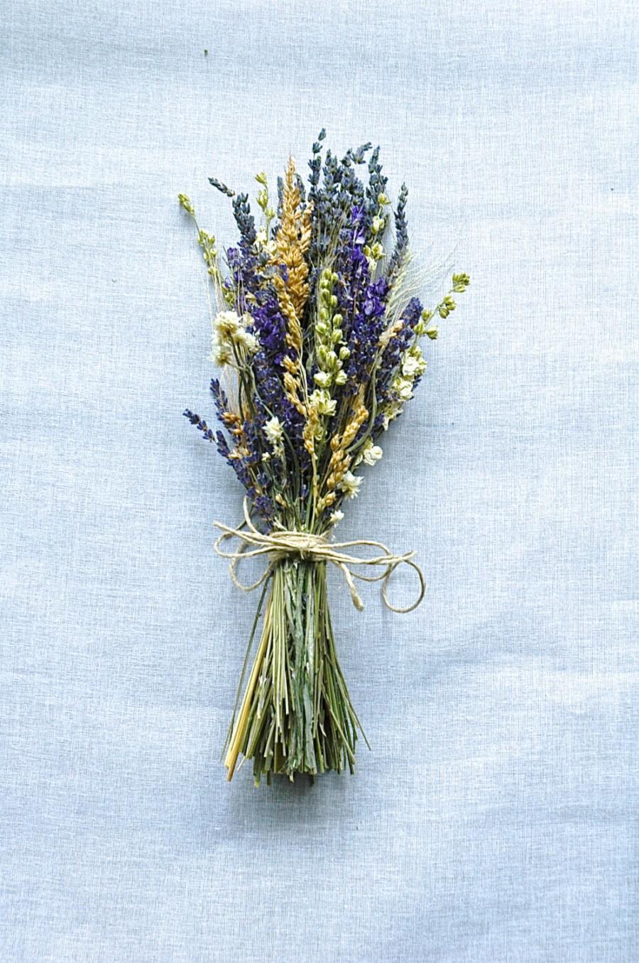 Mariage - Summer Wildflower Wedding Bridesmaid Bouquets of Montana Lavender  Larkspur and Wheat