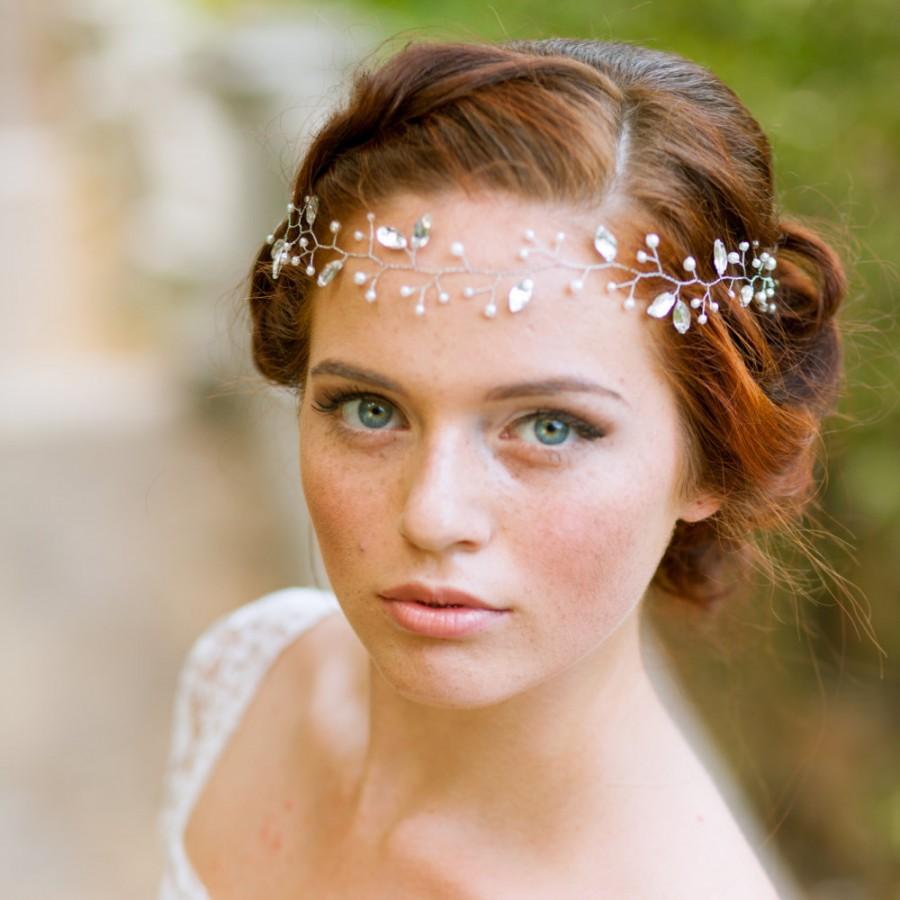 Wedding - Crystal bridal hair vine Wedding hair vine with crystals and pearls Crystal bridal halo Bridal headpiece Wedding hair adornment