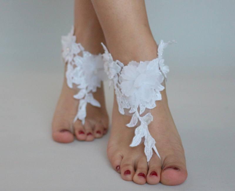 Wedding - White lace barefoot sandals wedding barefoot , wedding lace sandals Beach wedding barefoot sandals , White barefoot sandals, Bohemian style - $29.90 USD