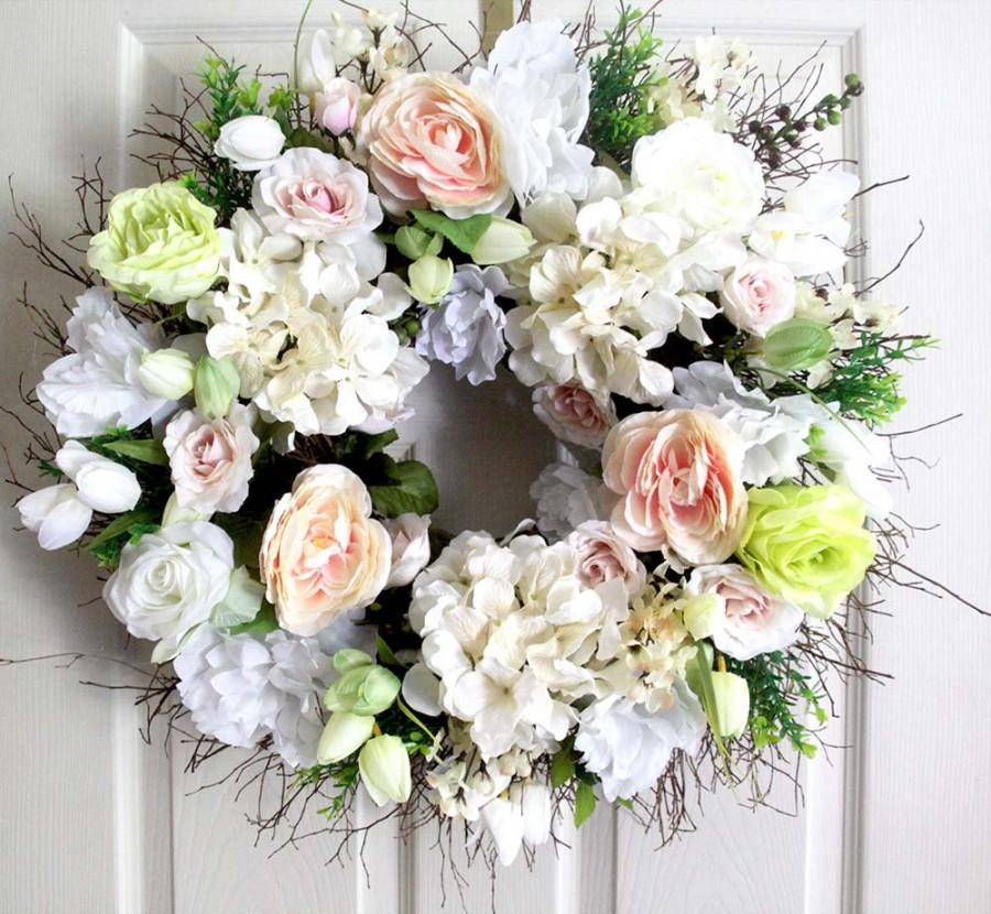 زفاف - Large Peony and Roses summer wreath for front door, small wreath, wreathe, Summer Wreath, gift for Mom, wedding wreath