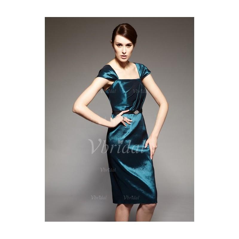 Mariage - Sheath/Column Square Neckline Knee-Length Taffeta Mother of the Bride Dress With Ruffle Sash Beading - Beautiful Special Occasion Dress Store