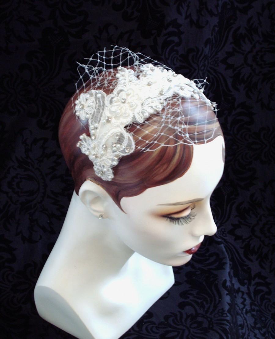 زفاف - Anna, Ivory Lace Bridal Headpiece With Petite Veil, Weddings, Wedding Headpiece, Bridal Hair Accessories,  Lace Fascinator