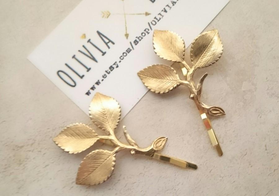 Wedding - Branch Leaf Hair Pins Gold Branch Leaf Bobby Pins Leaf Hair Clip Wedding Accessories