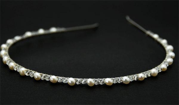 Wedding - Fresh Water Pearl & Swarovski Crystal Bridal Headband Tiara