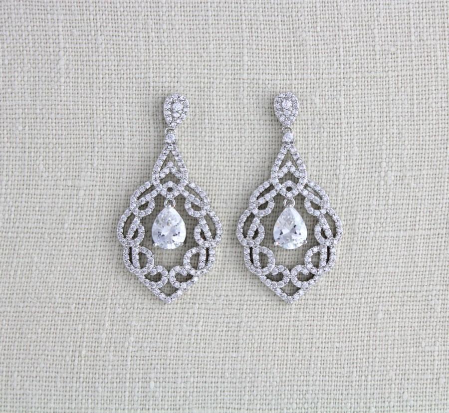 Mariage - Crystal Bridal earrings, Rose Gold Wedding earrings, Bridal jewelry, Swarovski earrings, Wedding jewelry, Vintage style, Chandelier earrings