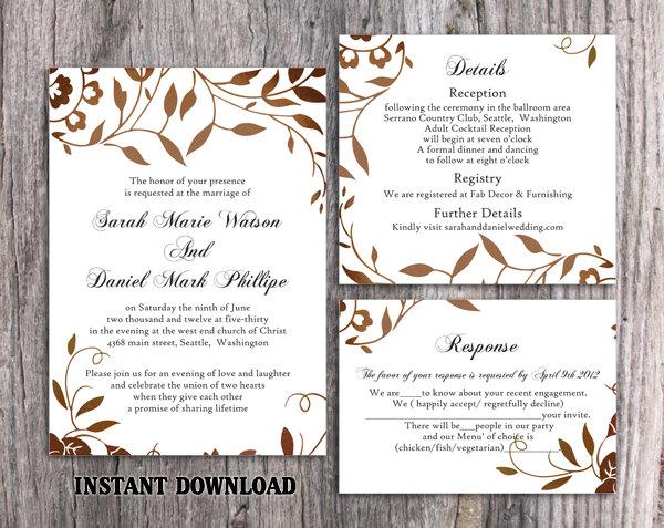 زفاف - Wedding Invitation Template Download Printable Wedding Invitation Editable Leaf Invitation Rustic Invitations Brown Gold Invitation DIY - $15.90 USD