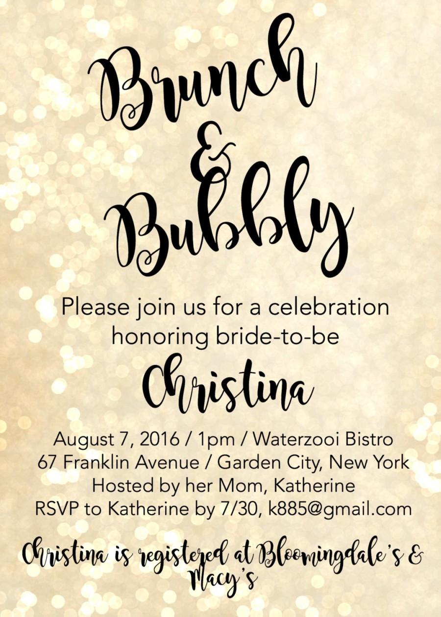 Hochzeit - Brunch & Bubbly Bridal Shower Invitation - 5x7 Digital Printable Invite