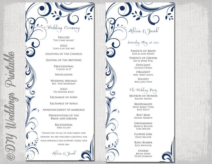 Mariage - Wedding program template Navy Blue instant download "Scroll" printable Navy order of ceremony  DIY order of service Templates- Word download