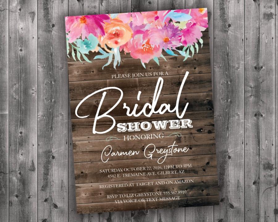 Mariage - Country Bridal Shower Invitations Printed - Watercolor, Floral, Flower, Affordable, Cheap, Wood, Rustic, Charming, Shabby Chic, Barn