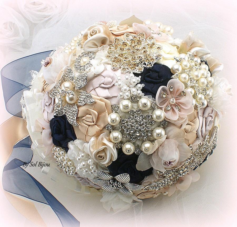 زفاف - Brooch Bouquet, Blush Bouquet, Navy Blue Bouquet, Gold, Ivory, Bridal, Wedding, Jeweled, Pearls, Crystals, Lace, Vintage Wedding, Elegant