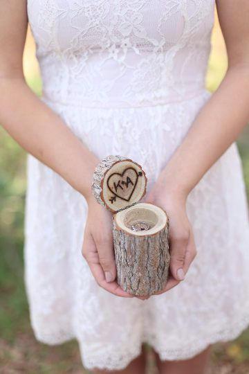 Wedding - Personalized Rustic Wood Ring Box by Steven and Rae Designs - Bearer Pillow Box Alternative Tree Stump Log