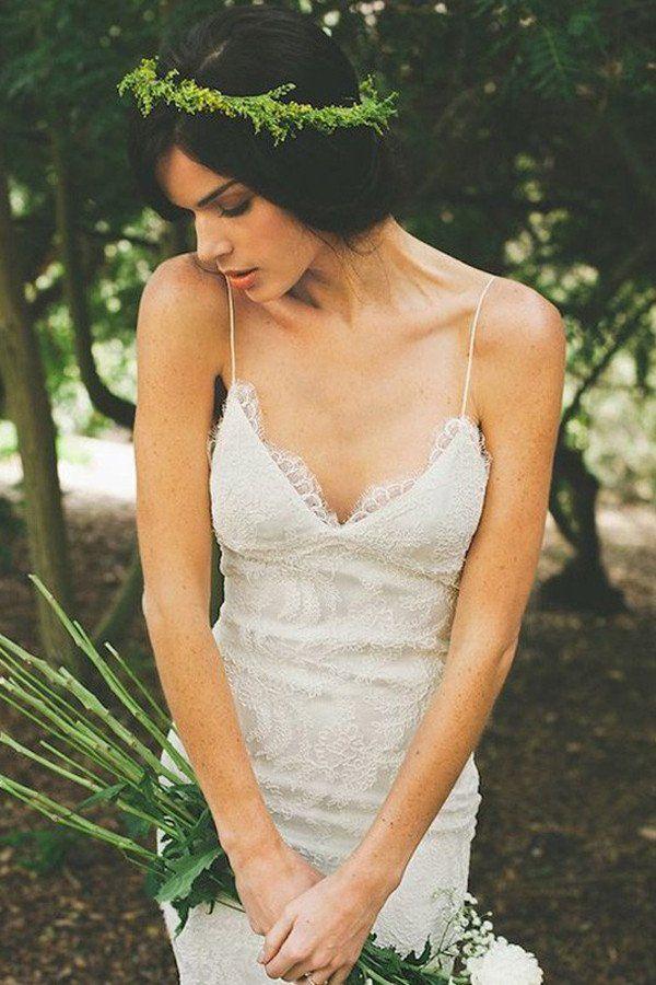زفاف - Elegant V-neck Backless White Wedding Dress With Sweep Train WD009