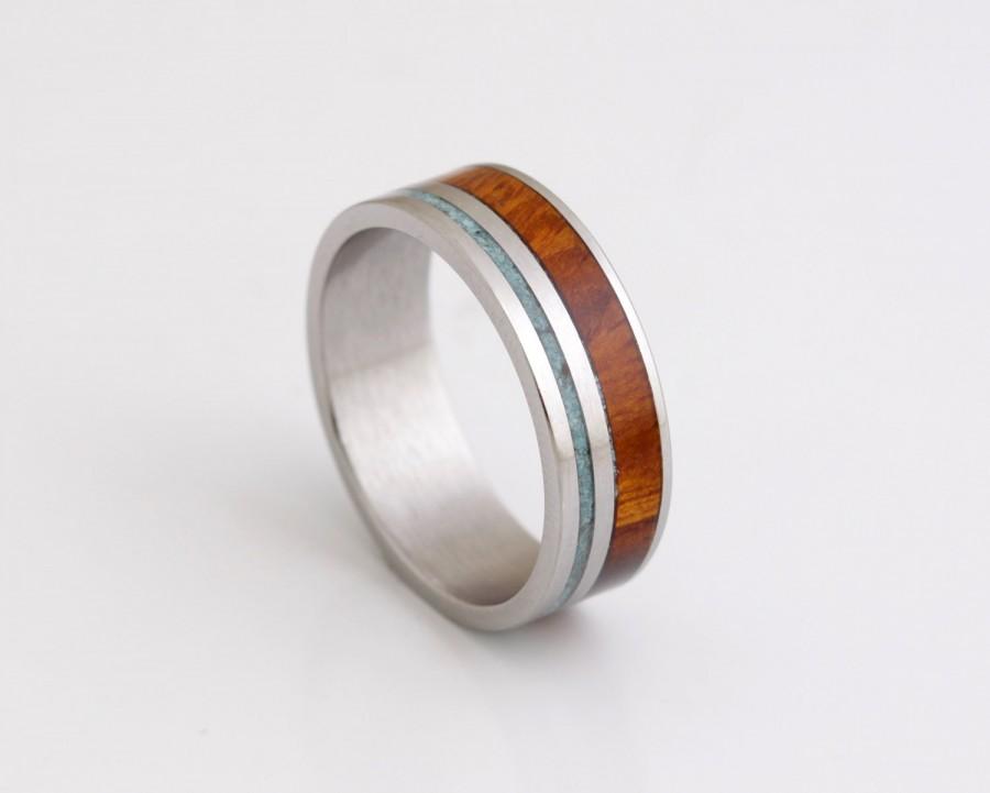 Mariage - turquoise man ring titanium ring iron wood ring wood wedding band