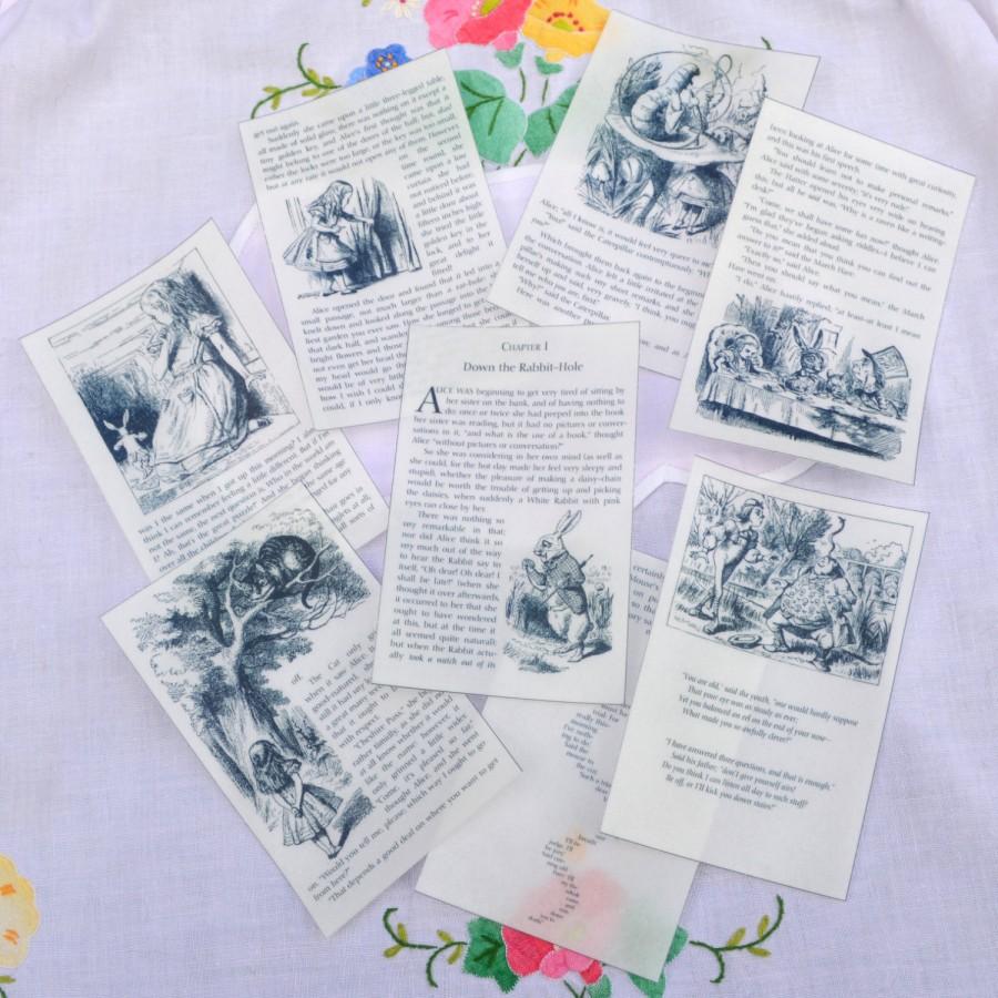Wedding - Edible Alice in Wonderland Book Pages Set 1 x 8 Wafer Paper Black & White Images Cake Decorations Wedding Toppers Mad Hatter Tea Party Decor