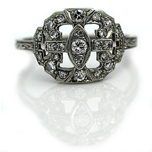 زفاف - Art Deco Engagement Ring Antique Engagement .28ctw Old European Cut Diamond in Platinum Vintage Engagement Size 6.5!