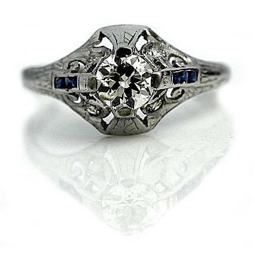 زفاف - Vintage Sapphire Engagement Ring .90ctw Antique Engagement Ring Sapphire Engagement Platinum Art Deco Ring 1930s Antique Diamond Ring!
